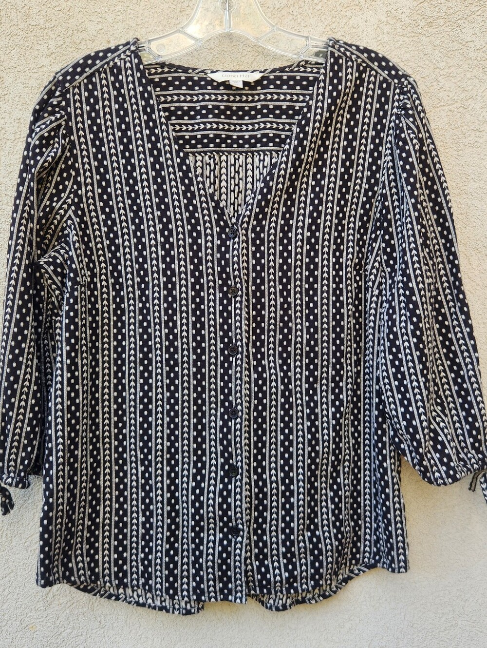 GARNET HILL Women's Blouse Medium Black Organic Cotton V-neck Top